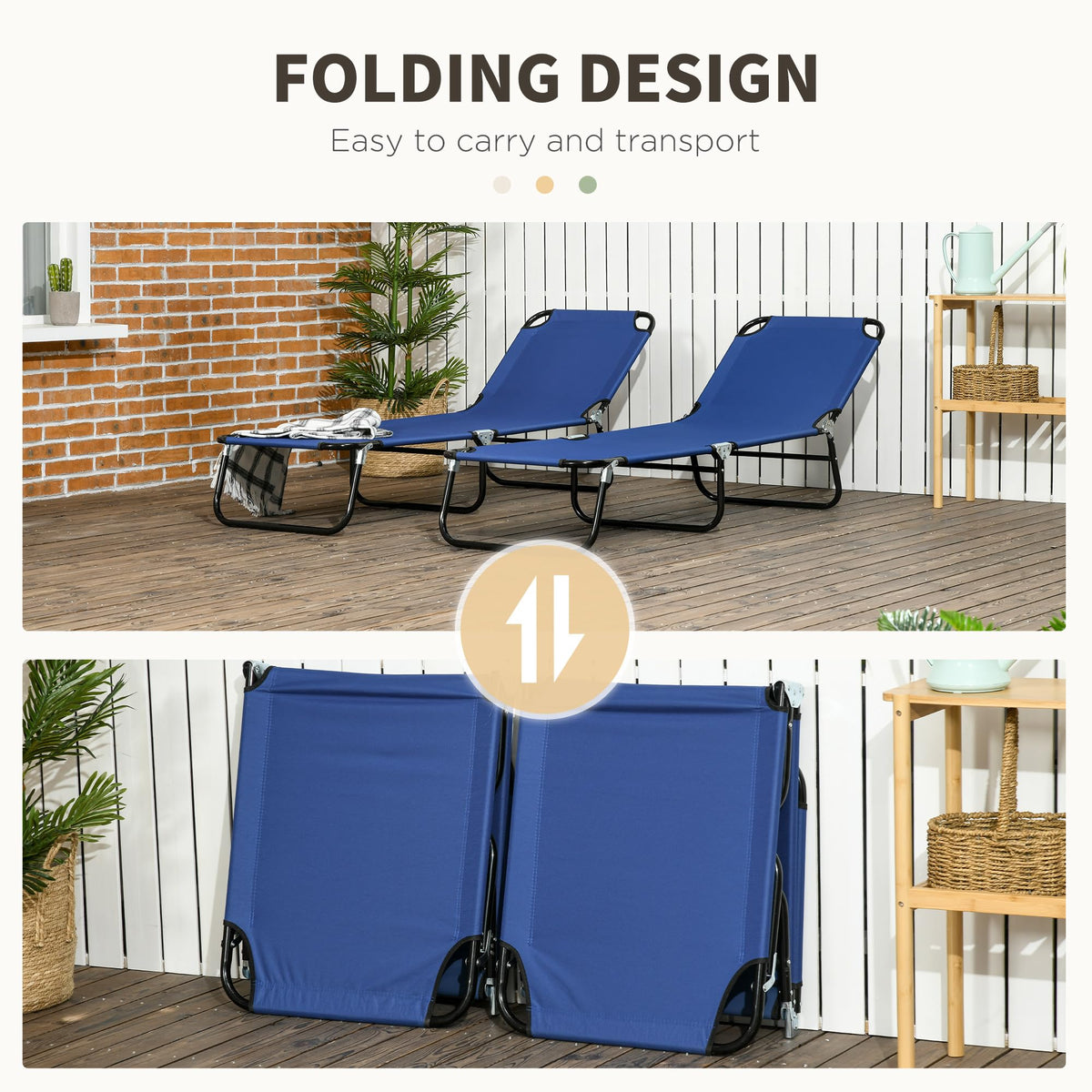 Blue 2 Pieces Folding Chaise Lounge Chair with 5-Level Back A6001