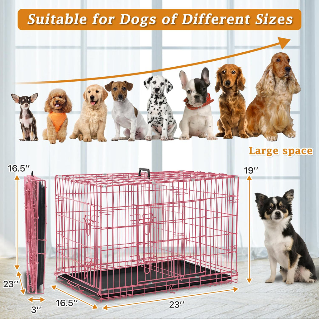 24" Pink Double Door Wire Dog Crate with Divider U315363