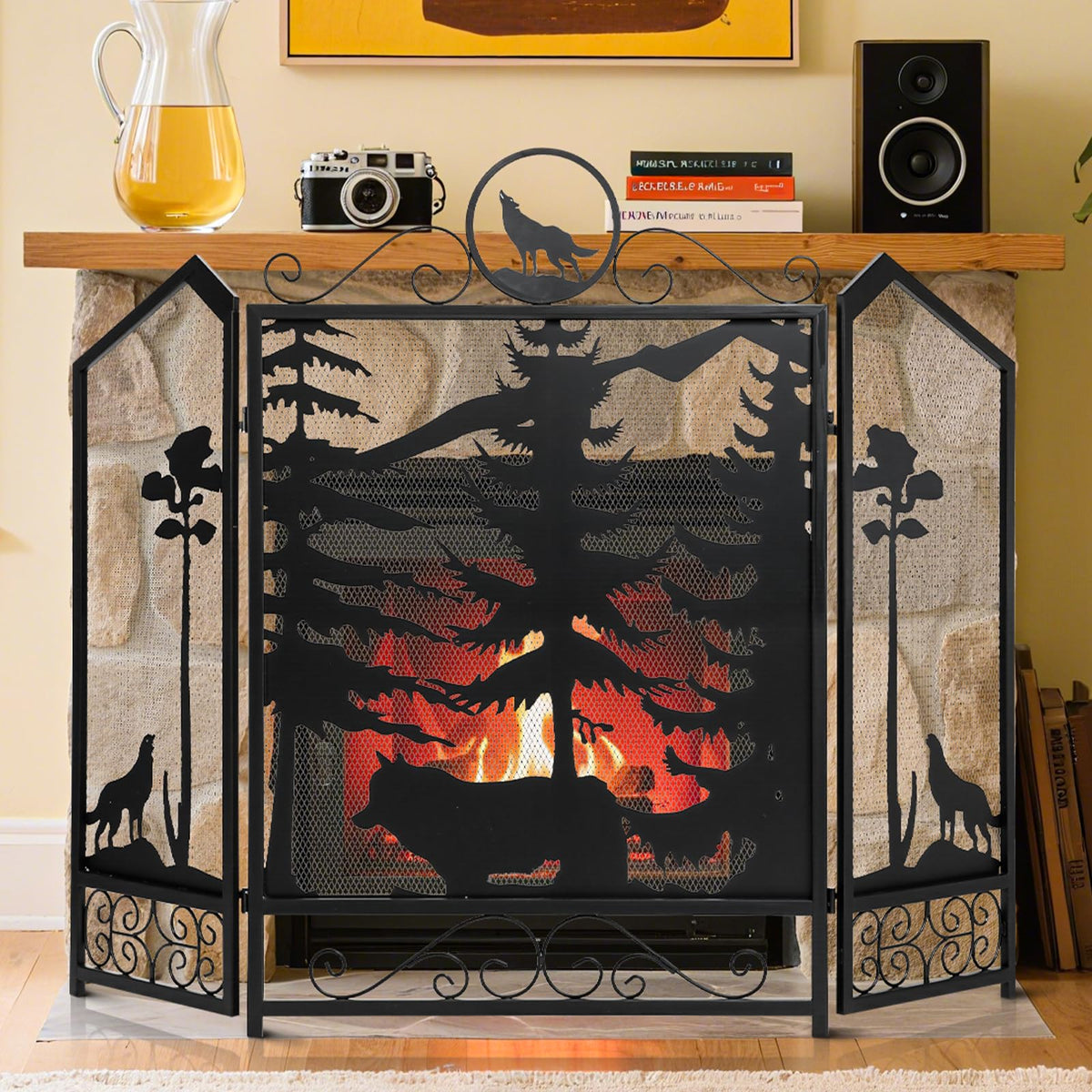 Black 3 Panel Fireplace Screen I344439