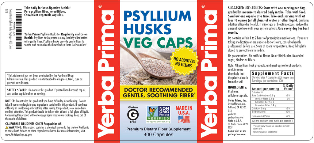 Psyllium Husks Veg Caps, 400 Capsules (625mg) F4645