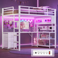 White Twin Gaming Loft Bed with Desk F24864