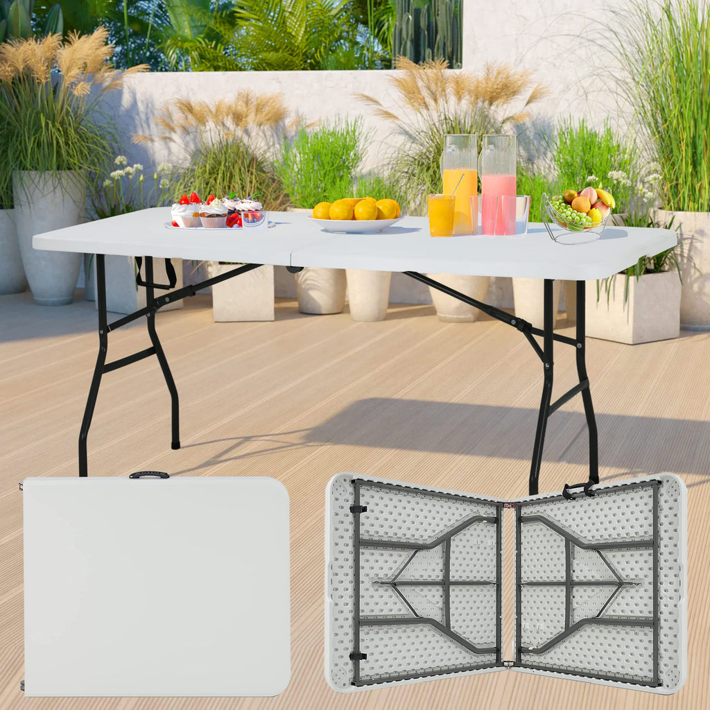 Portable Folding Table 6 FT Long with Handle White F4680