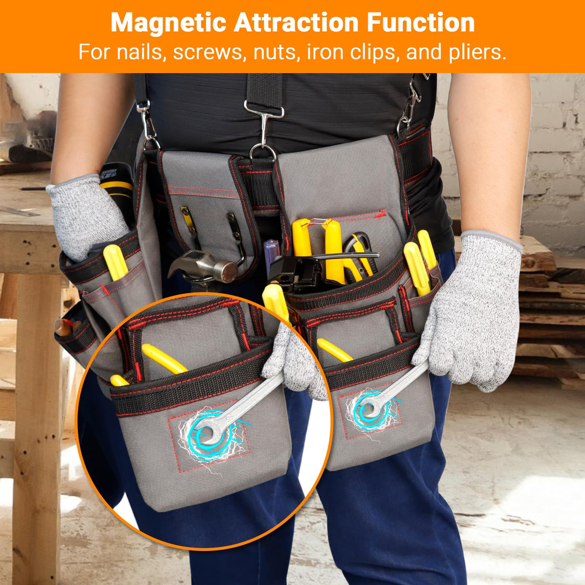 Heavy Duty Magnetic Tool Belt with Suspenders A306384