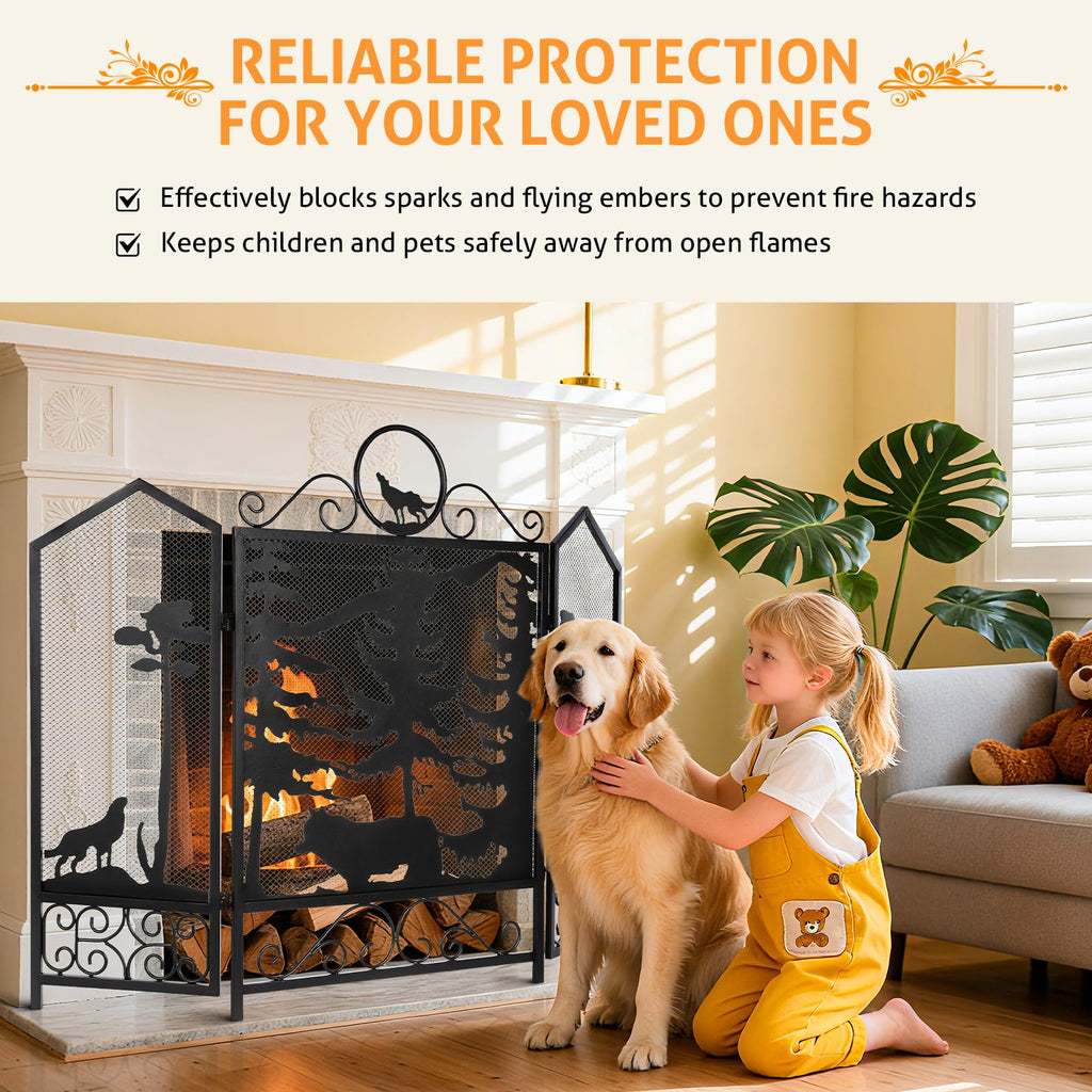 Black 3 Panel Fireplace Screen I344439