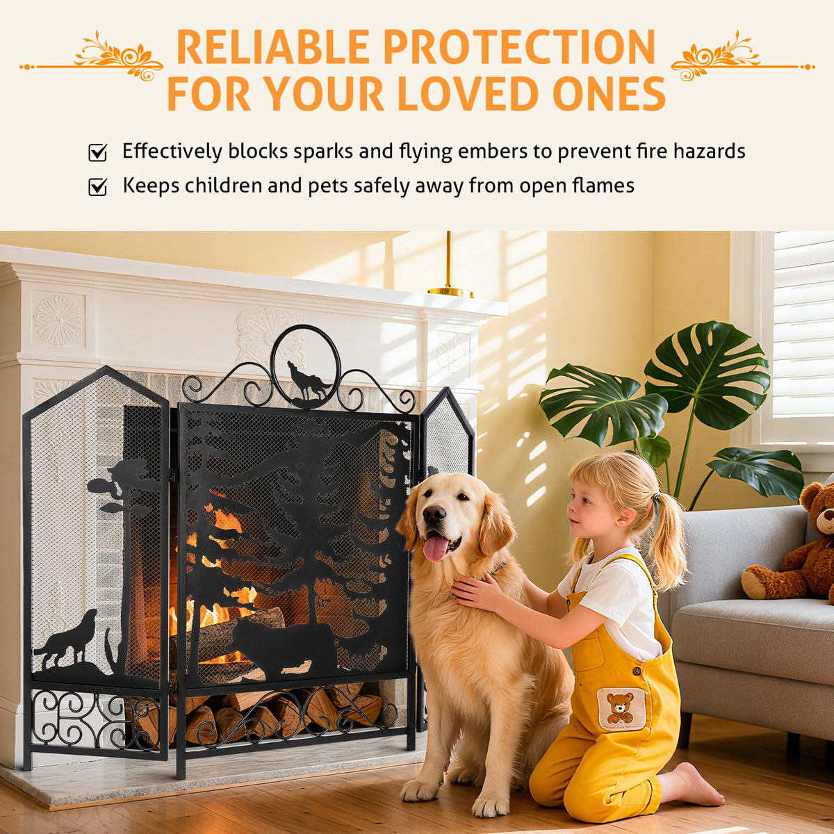 Black 3 Panel Fireplace Screen I344439