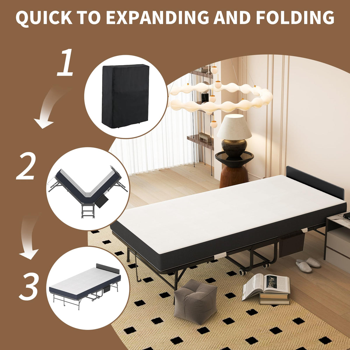Folding Bed with Mattress & Headboard I2877