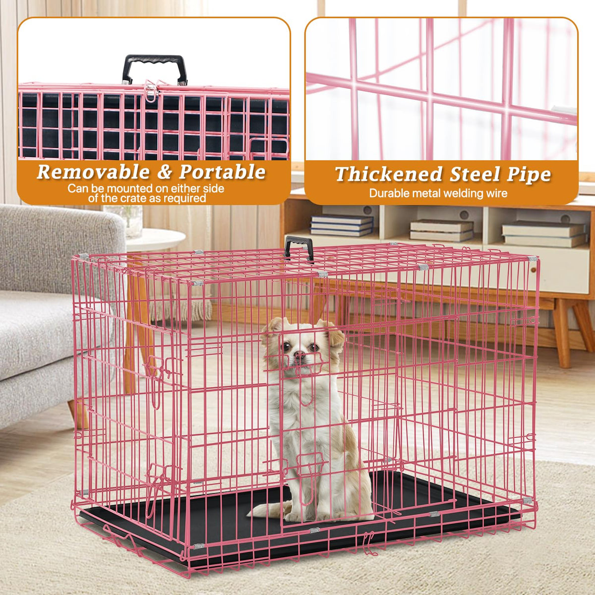 24" Pink Double Door Wire Dog Crate with Divider U315363