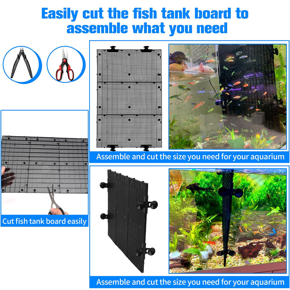 Fish Tank Divider with Suction Cups Adjustable Aquarium Isolation Board W523