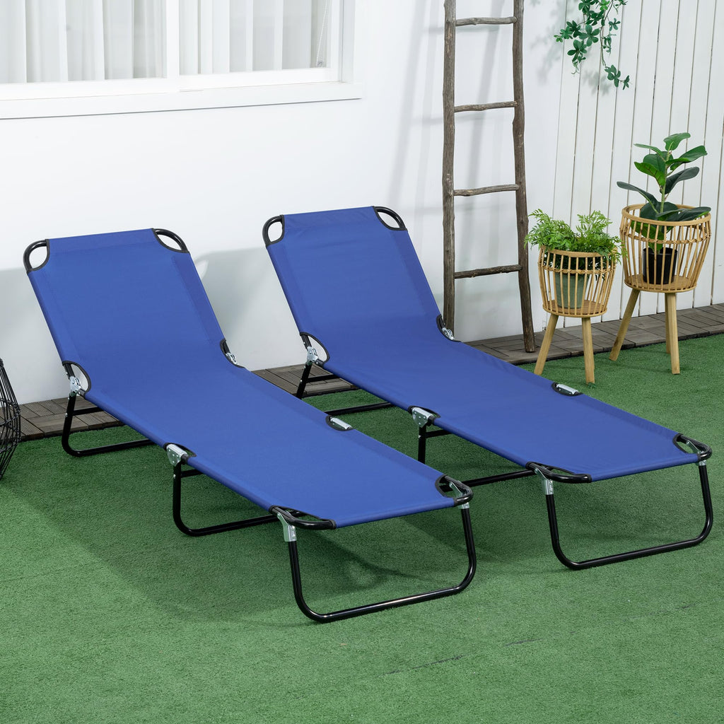 Blue 2 Pieces Folding Chaise Lounge Chair with 5-Level Back A6001