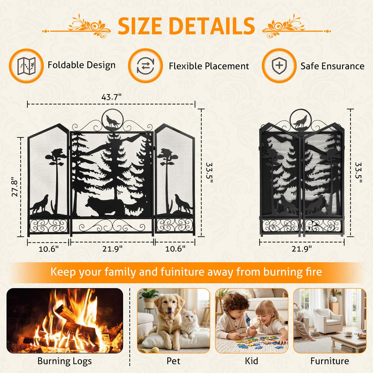 Black 3 Panel Fireplace Screen I344439