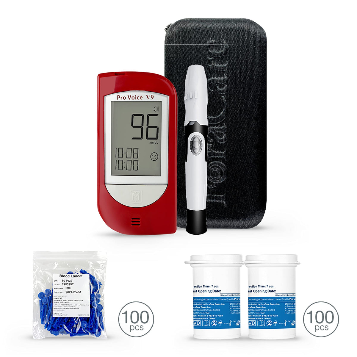 Talking Glucometer Diabetes Testing Kit with 100 Test Strips and 100 Lancets A1104