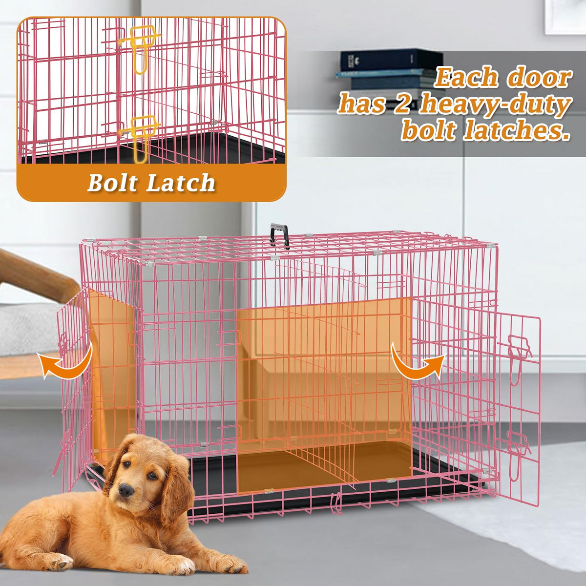 24" Pink Double Door Wire Dog Crate with Divider U315363