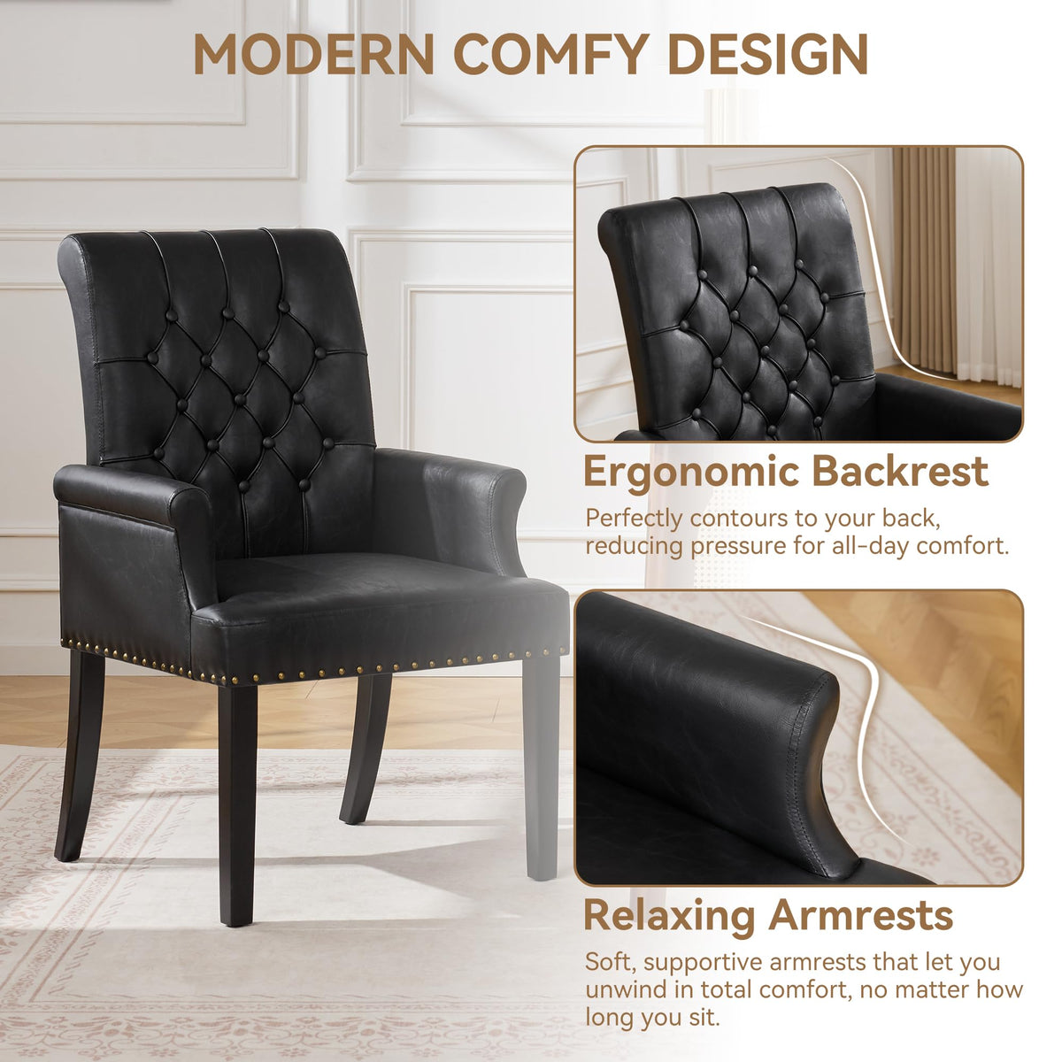 Black PU Leather Dining Chair with Arms F263