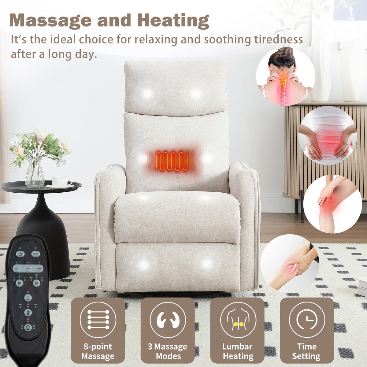 Swivel Rocker Recliner Chair with Heated Massage N3924