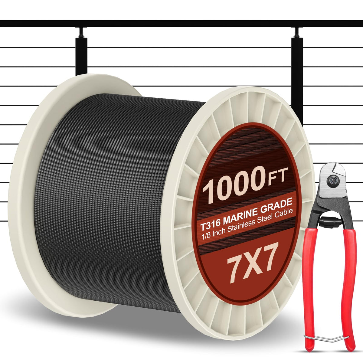 T316 Marine Grade 1/8" Stainless Steel Cable Kit with Cutter H31461