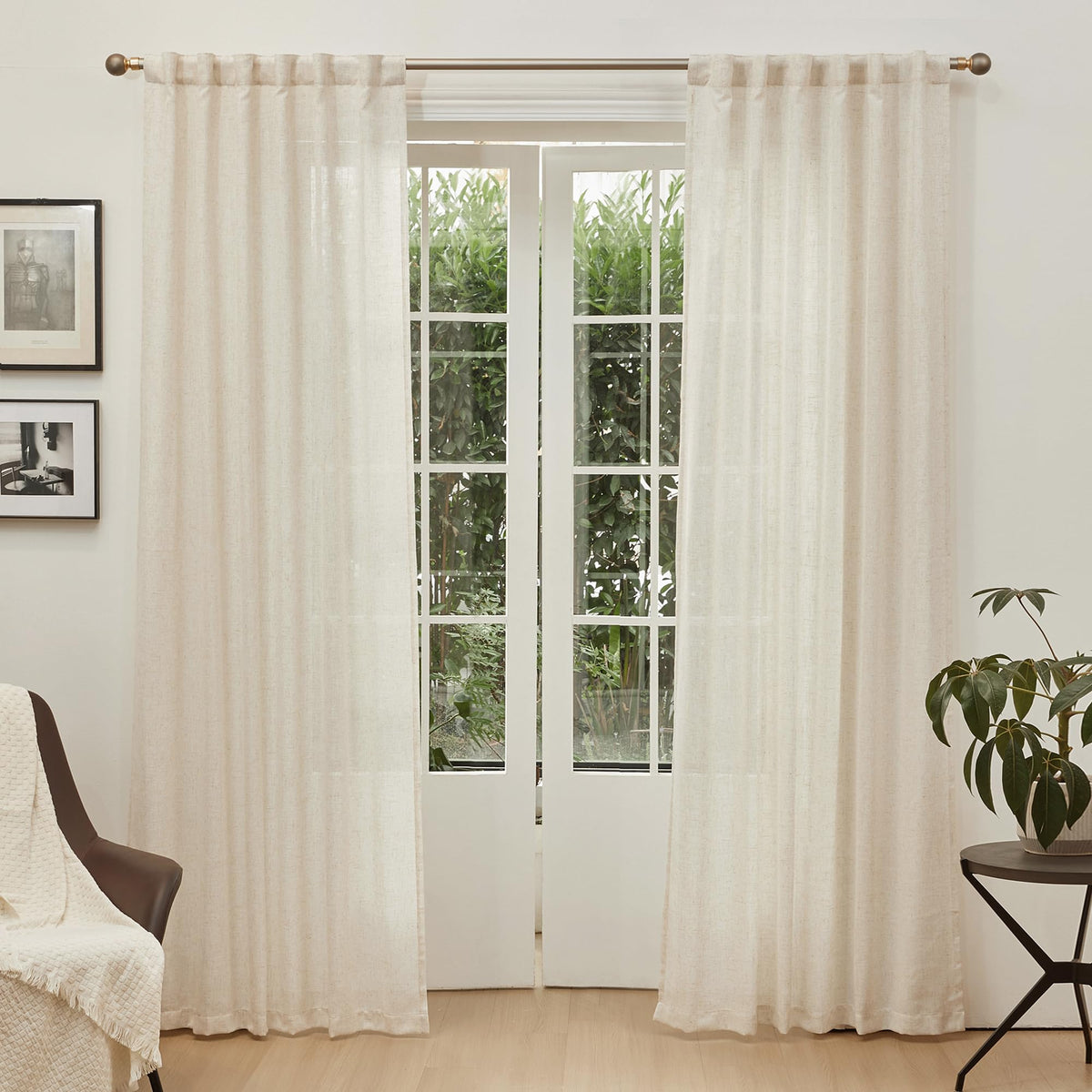 90 Inches Long Semi Sheer Linen Curtains, 2 Panels M10211