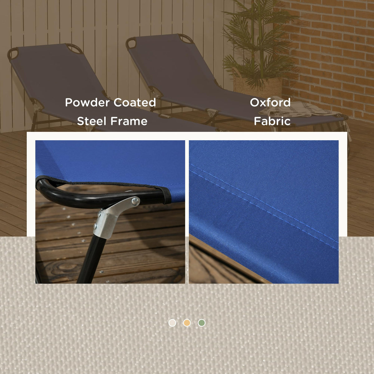 Blue 2 Pieces Folding Chaise Lounge Chair with 5-Level Back A6001