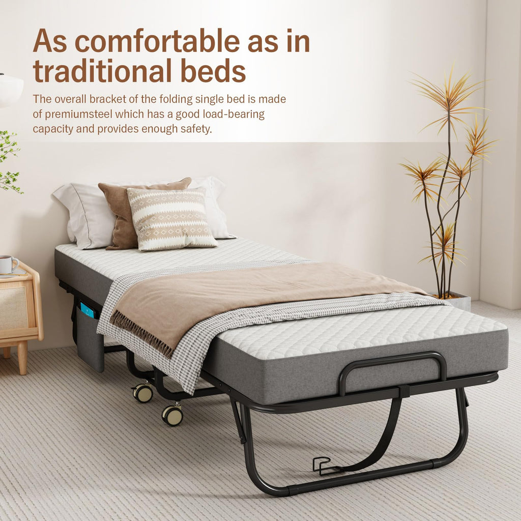 Folding Bed with Mattress, Memory Foam, Metal Frame L260823