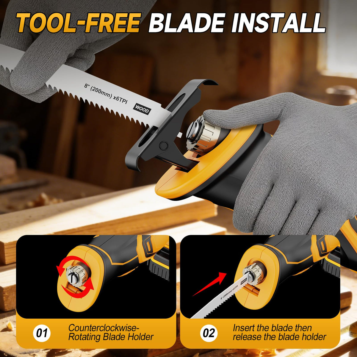 Cordless Brushless Reciprocating Saw with 8 Blades V73200