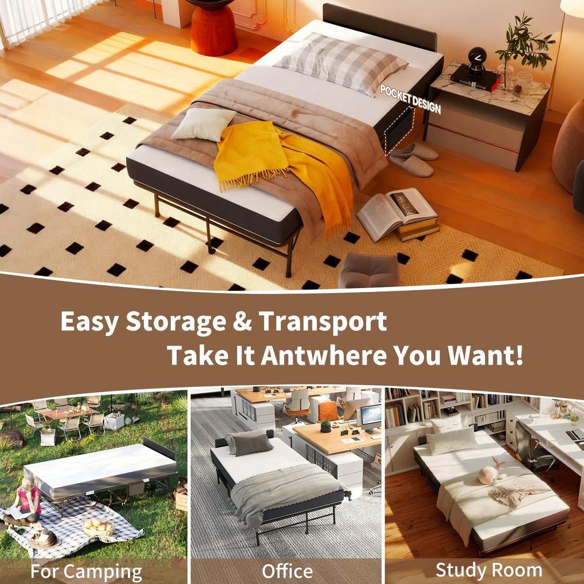 Folding Bed with Mattress & Headboard I2877