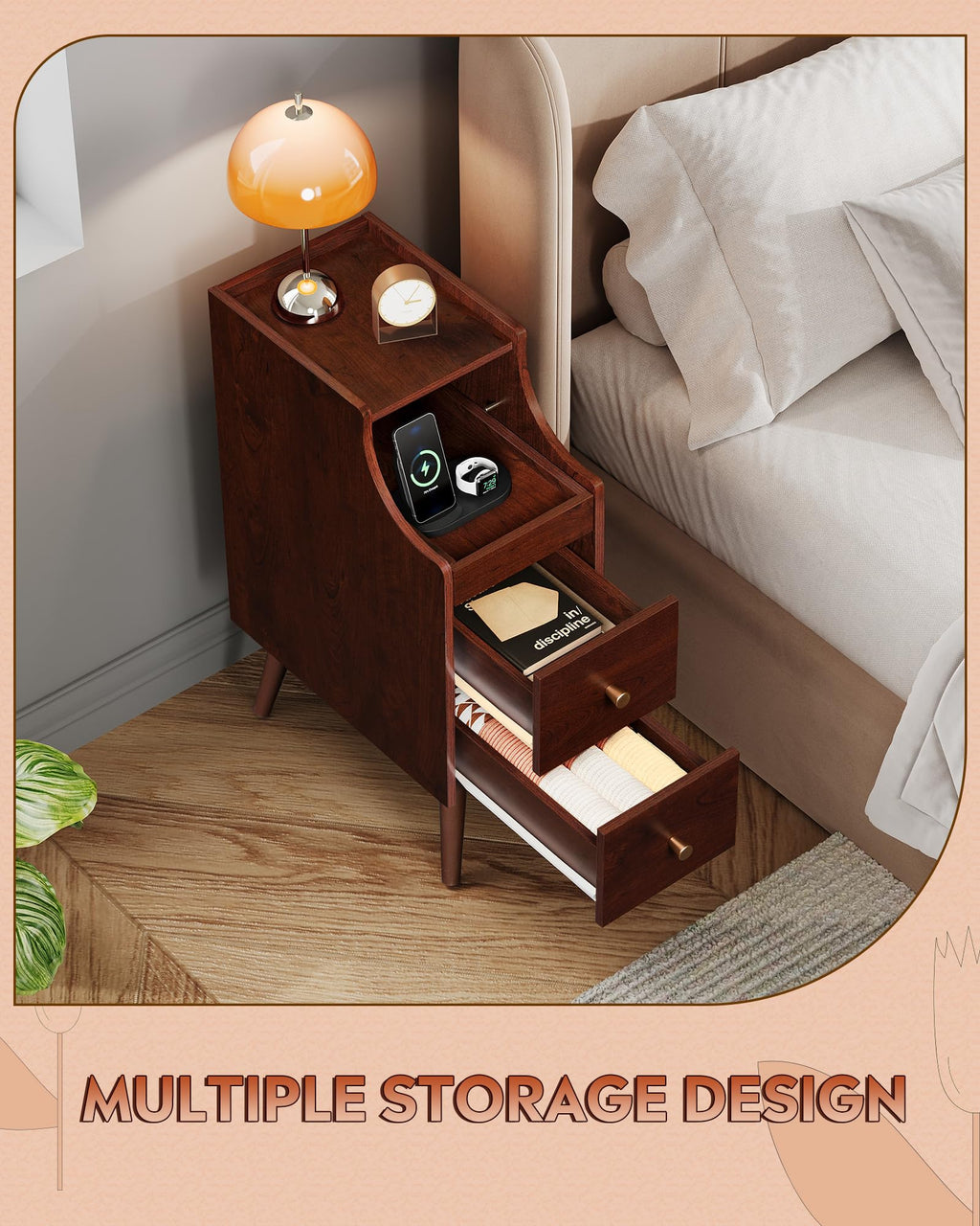 Slim Narrow Nightstand with Drawer Y42693
