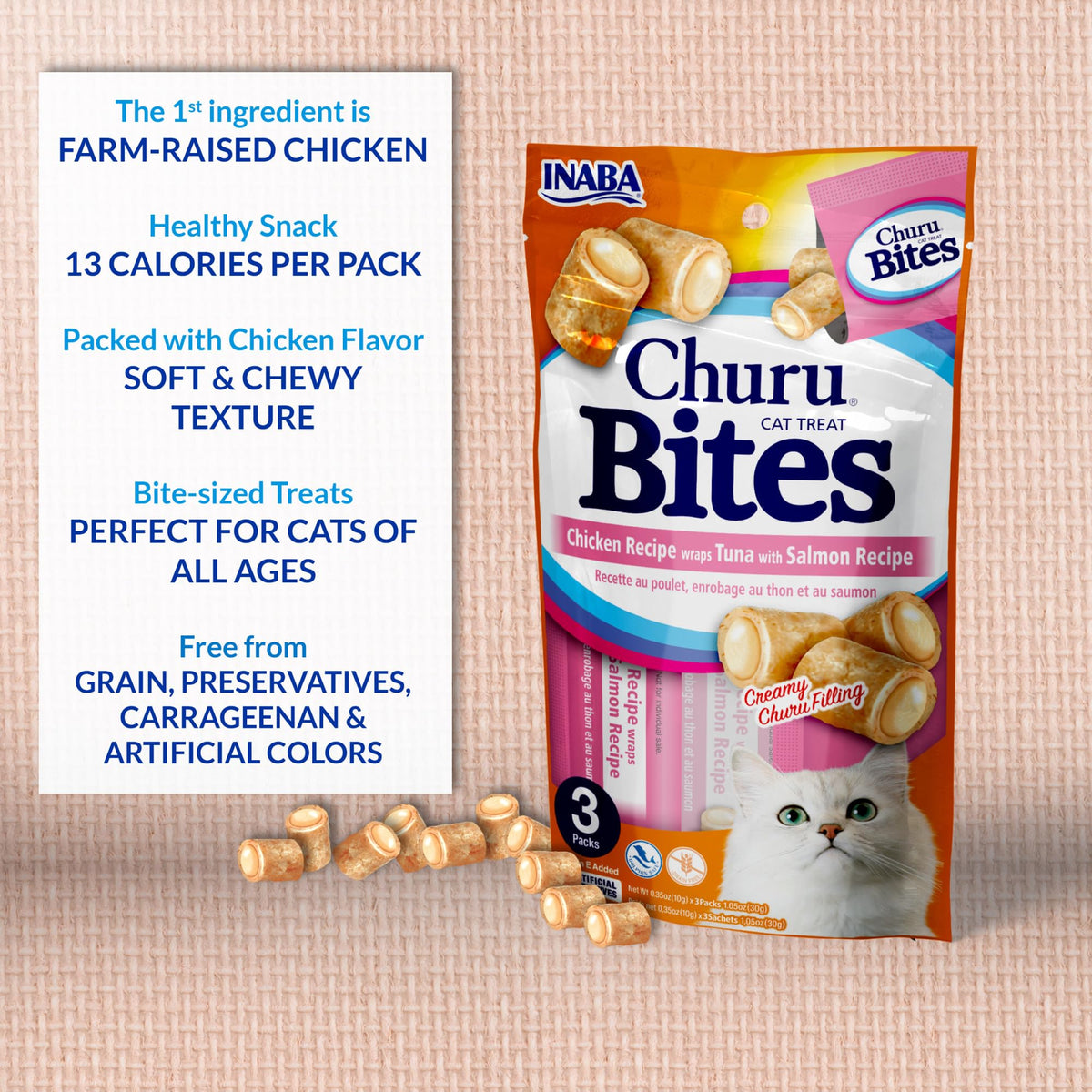 Soft Chewy Baked Chicken Cat Treats with Vitamin E, 24 Tubes O5422