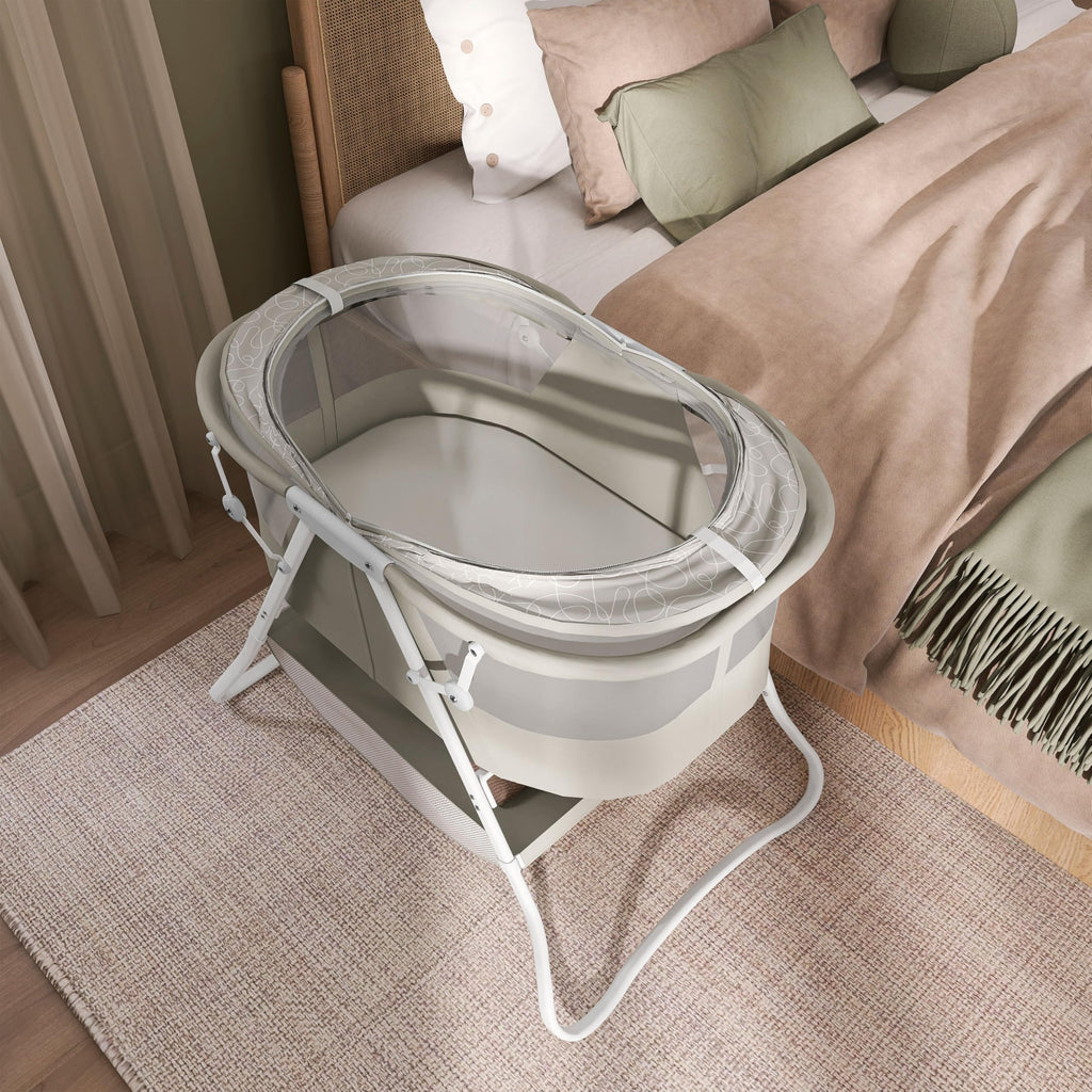 Portable Infant Bassinet, Double Mesh Canopy, Cool Grey N629