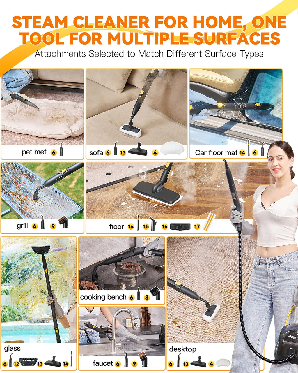 Steam Cleaner with Mop, 25 Accessories I402