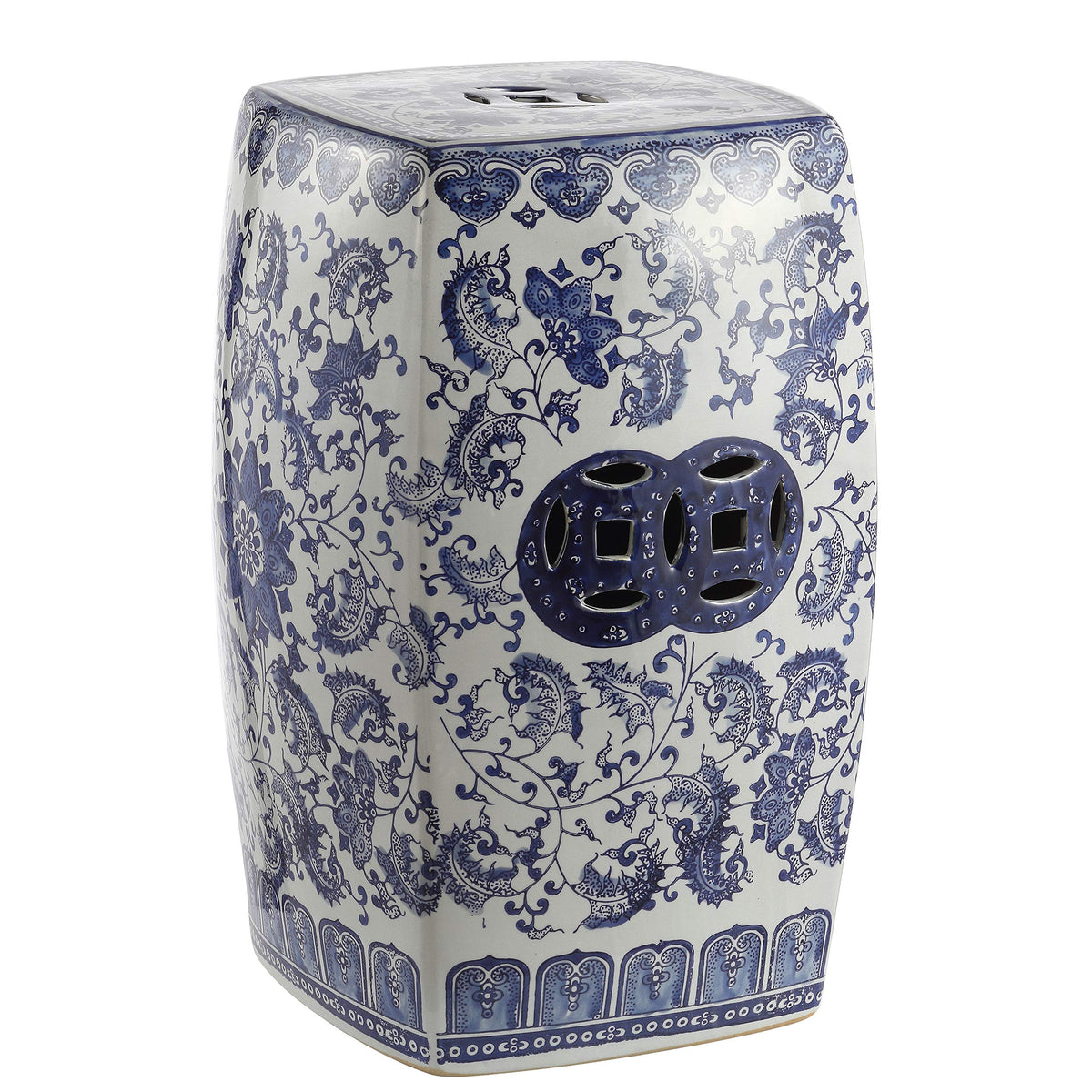 Blue White Ceramic Square Garden Stool J66872