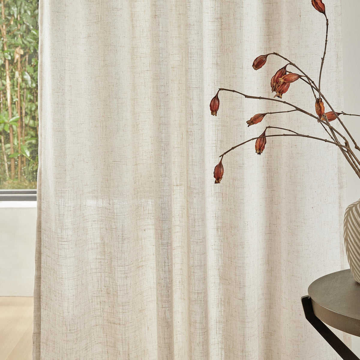 90 Inches Long Semi Sheer Linen Curtains, 2 Panels M10211