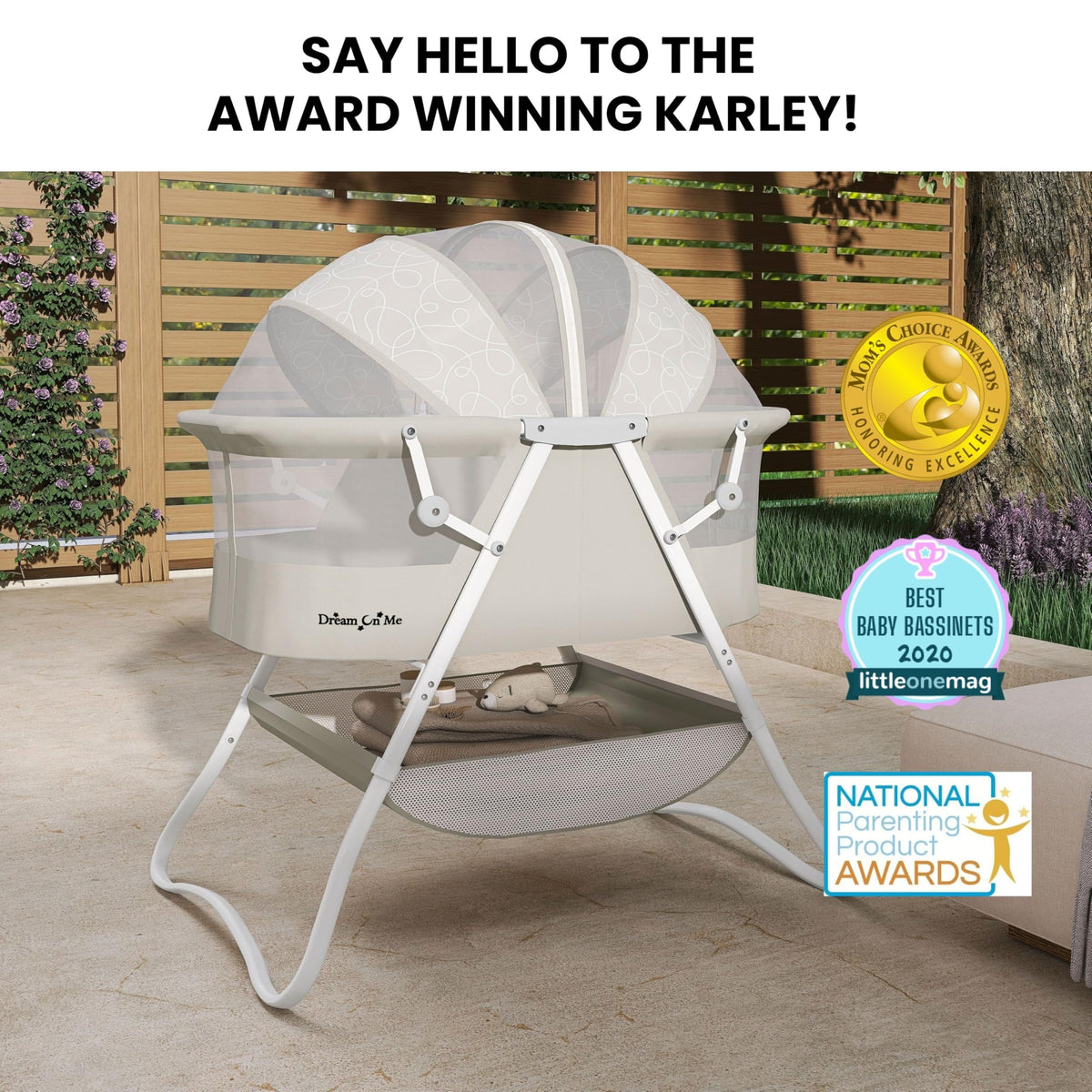 Portable Infant Bassinet, Double Mesh Canopy, Cool Grey N629