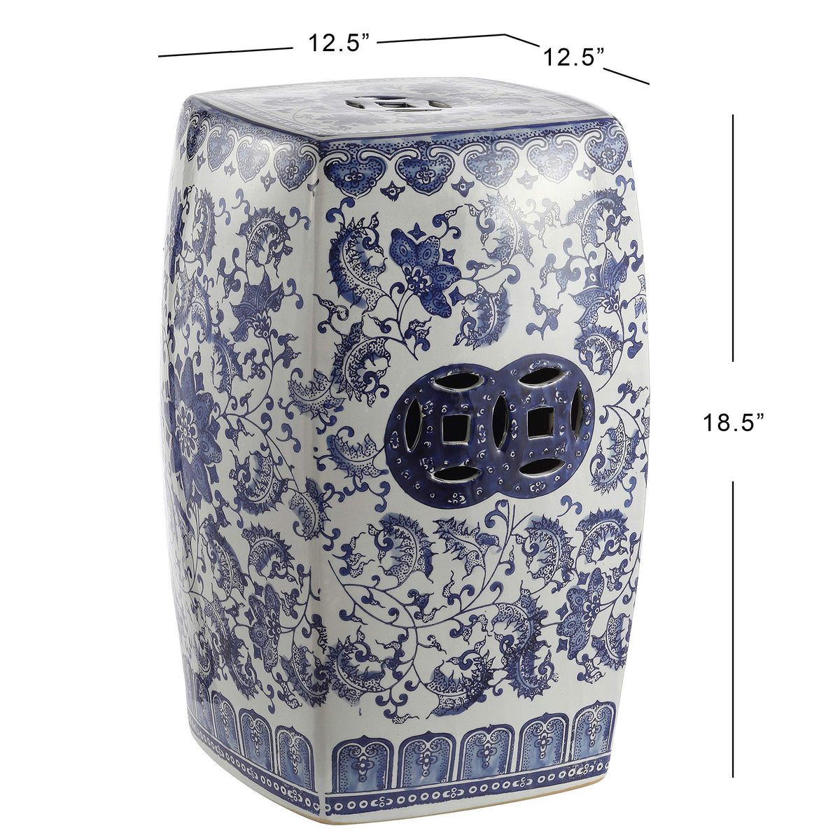 Blue White Ceramic Square Garden Stool J66872