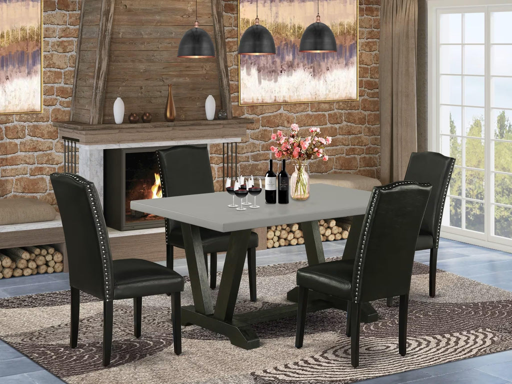 5 Piece Dinette Set with Rectangle Dining Table and 4 Black Faux Leather Chairs K578725