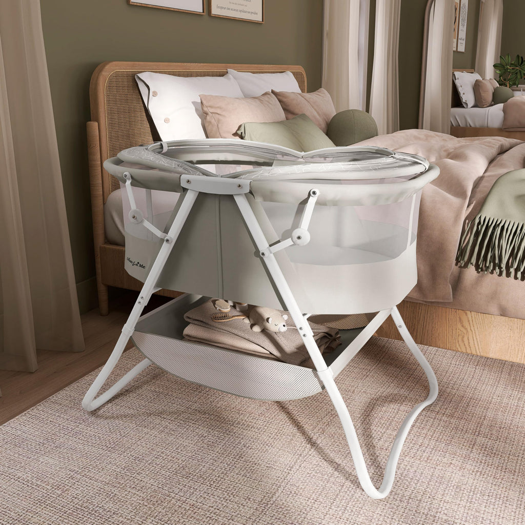 Portable Infant Bassinet, Double Mesh Canopy, Cool Grey N629