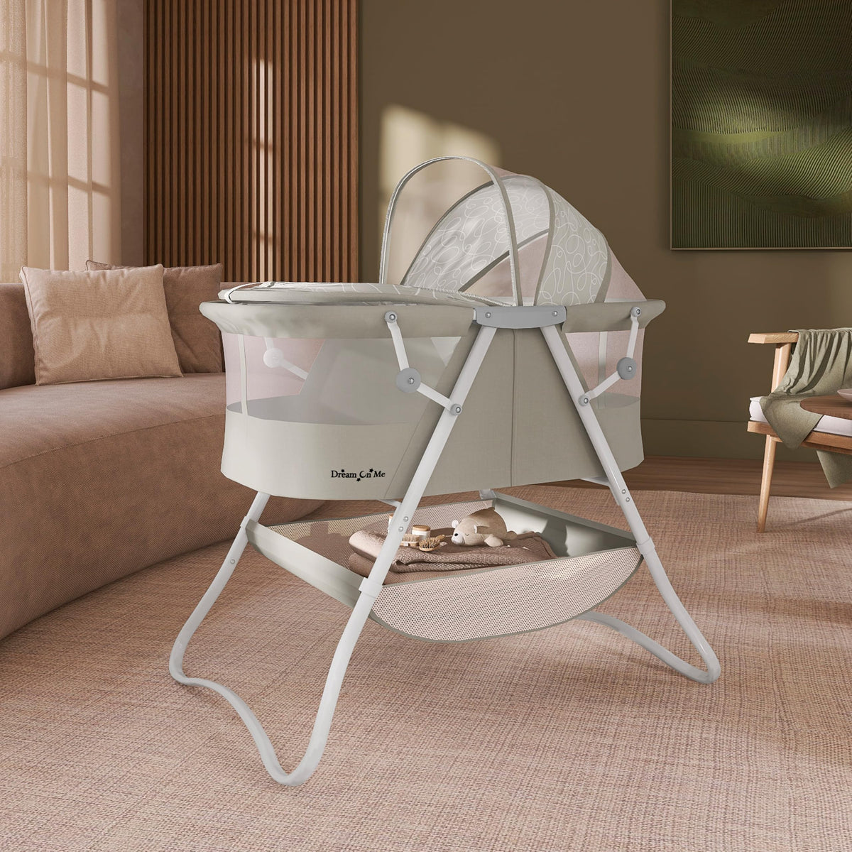 Portable Infant Bassinet, Double Mesh Canopy, Cool Grey N629