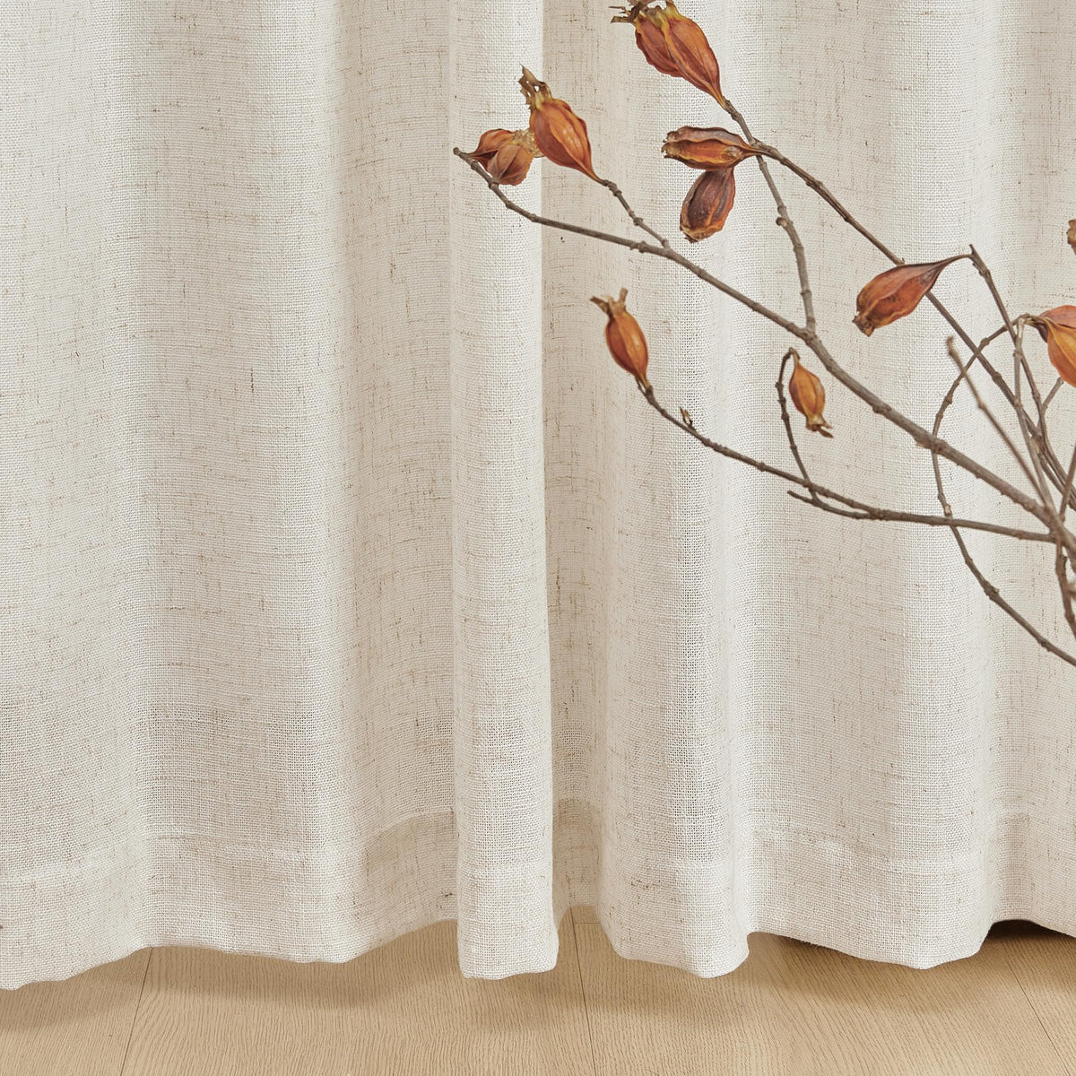 90 Inches Long Semi Sheer Linen Curtains, 2 Panels M10211