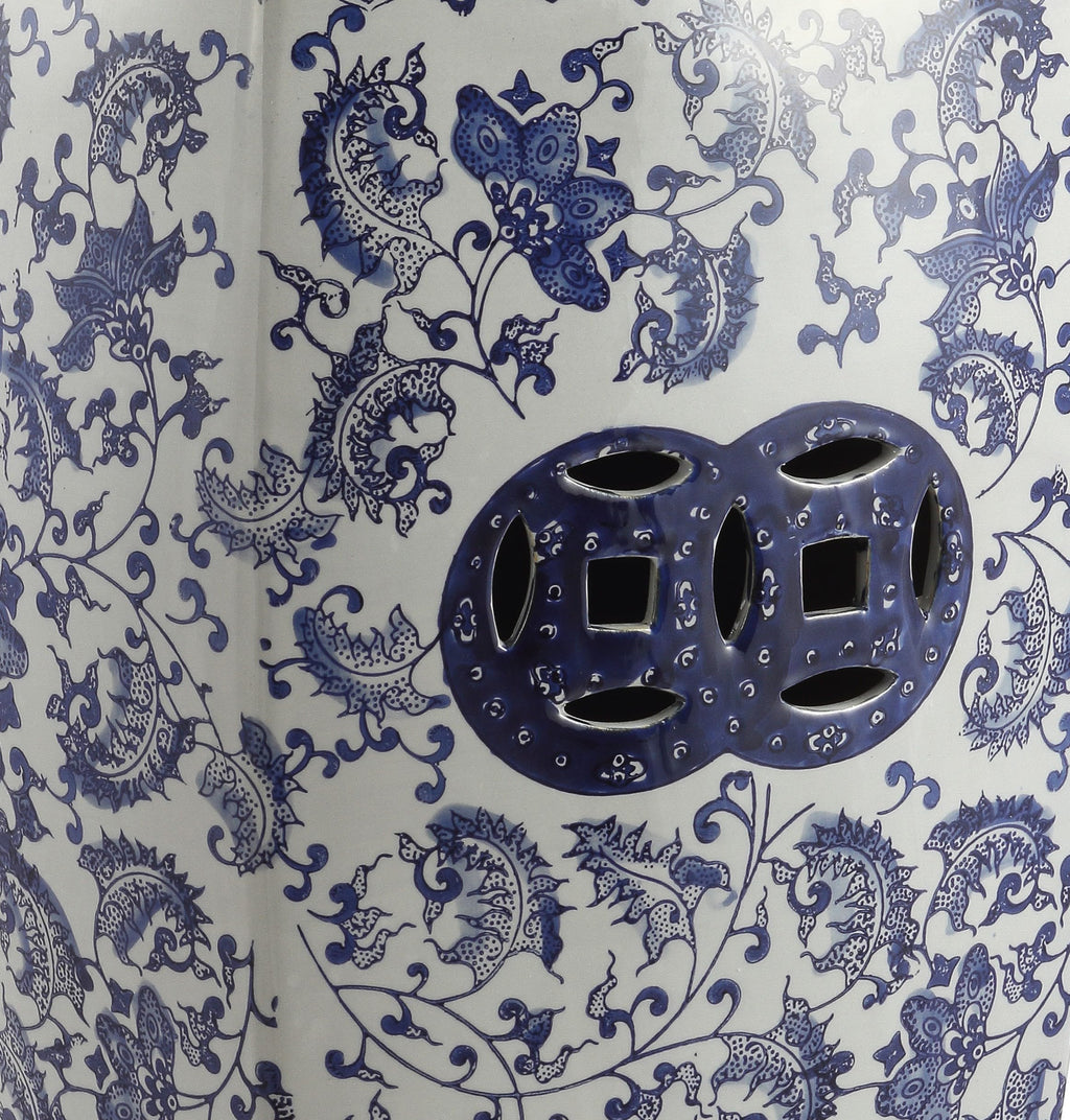 Blue White Ceramic Square Garden Stool J66872
